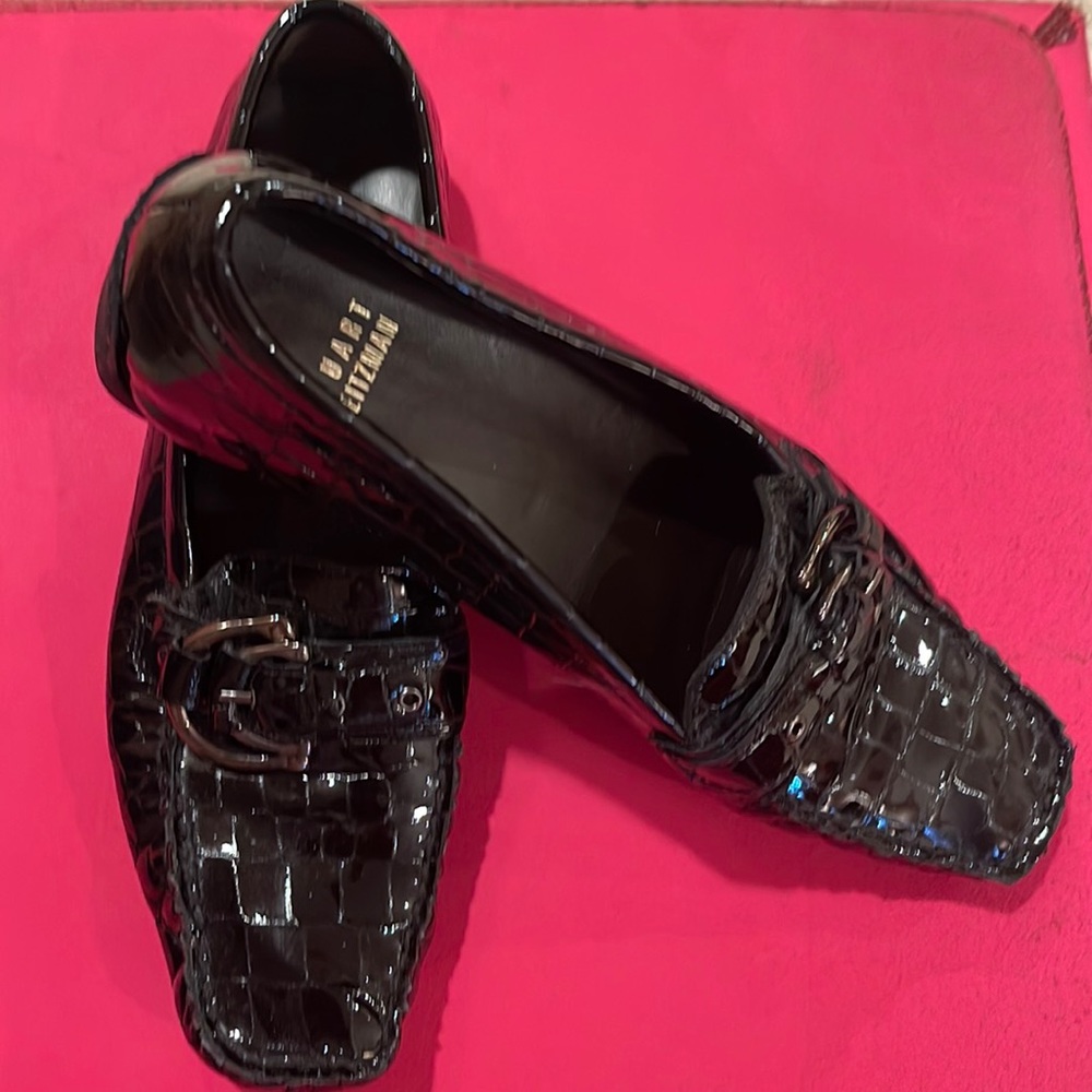 Stuart Weitzman black croc loafers with buckle